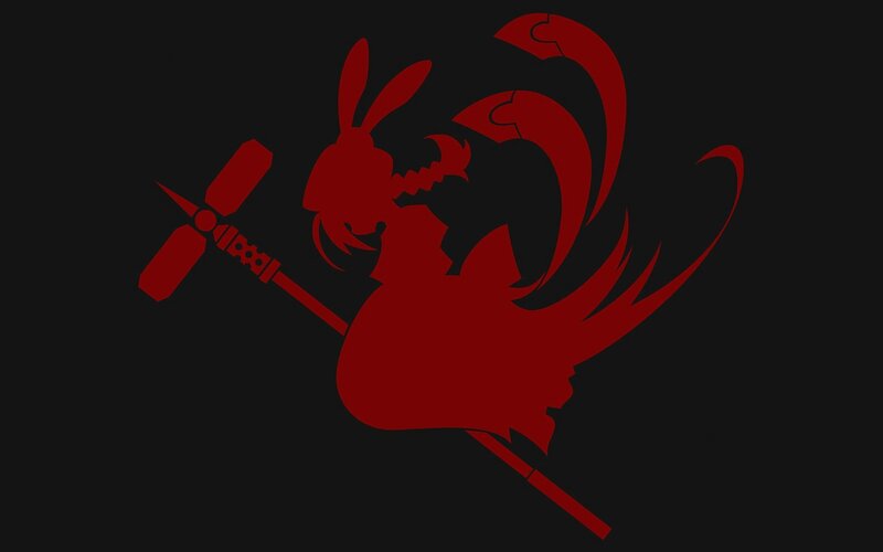 Red silhouette of a rabbit with a hammer
