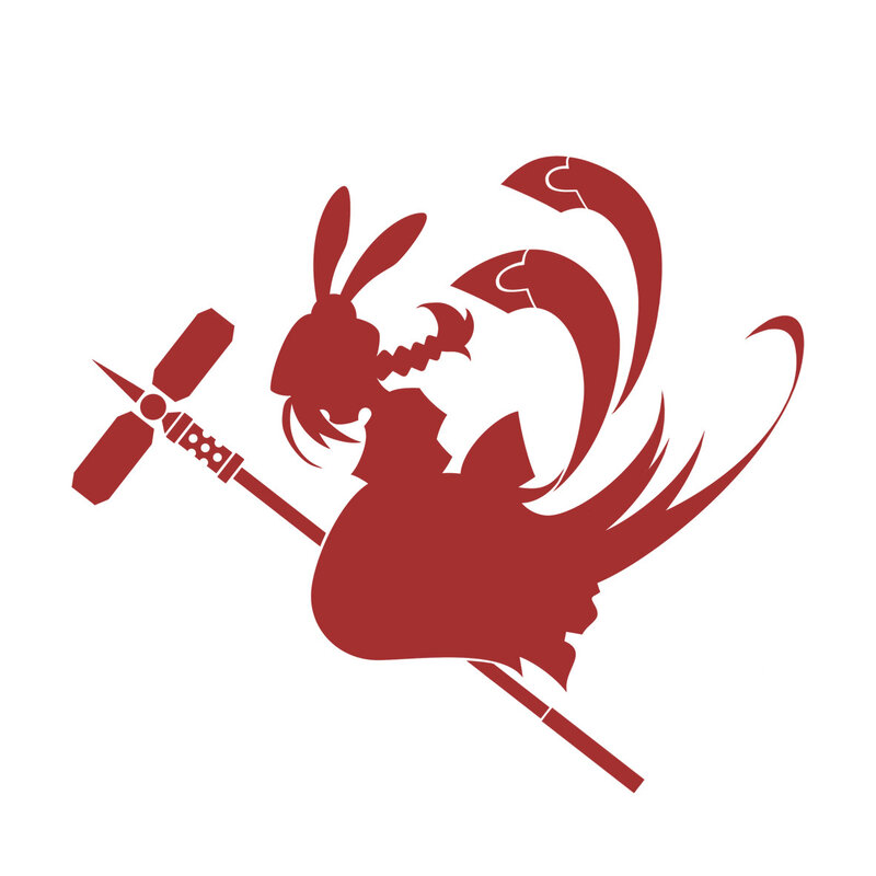 red silhouette of rabbit warrior