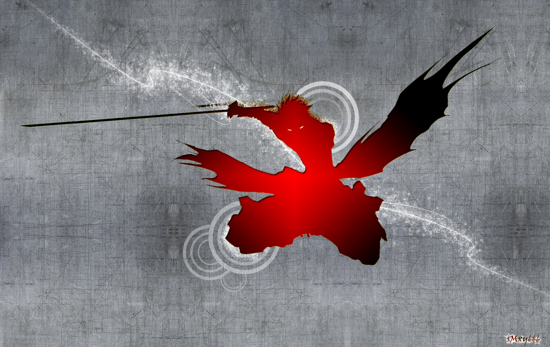 red silhouette warrior with sword