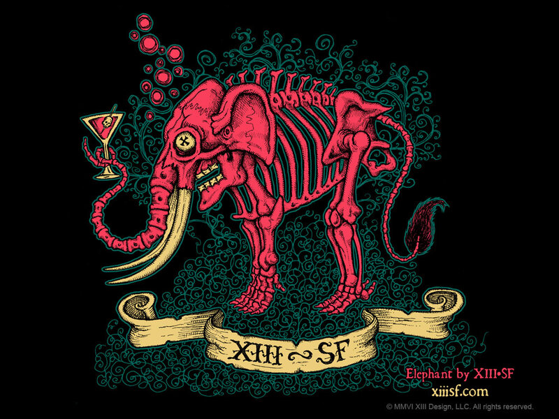 Red skeleton elephant illustration