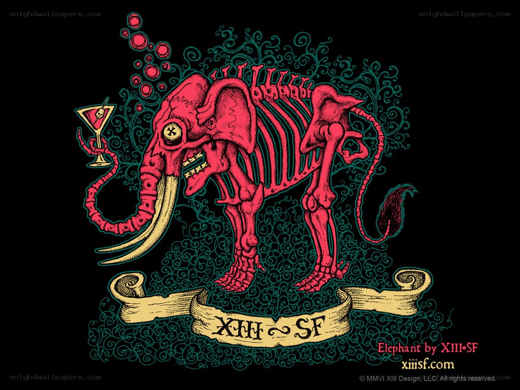 Red skeleton elephant illustration