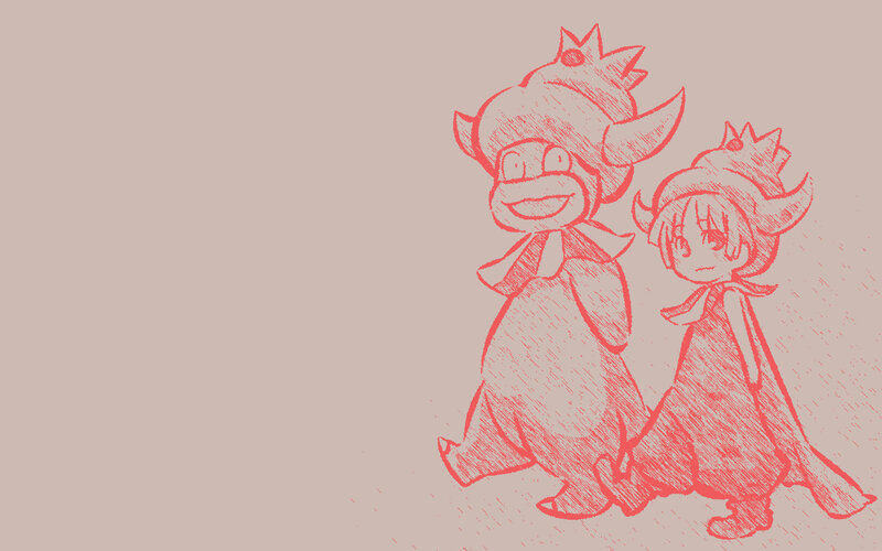 red sketch of two characters