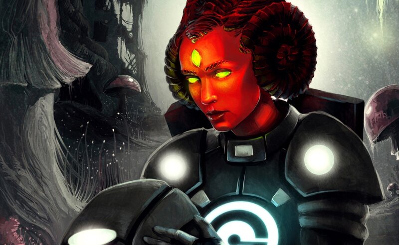 Red-skinned Alien in Armor