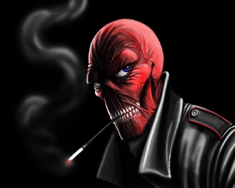 Red-skinned Character Smoking
