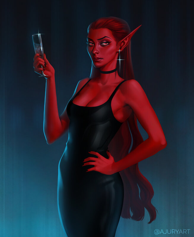 Red-skinned Elf Woman