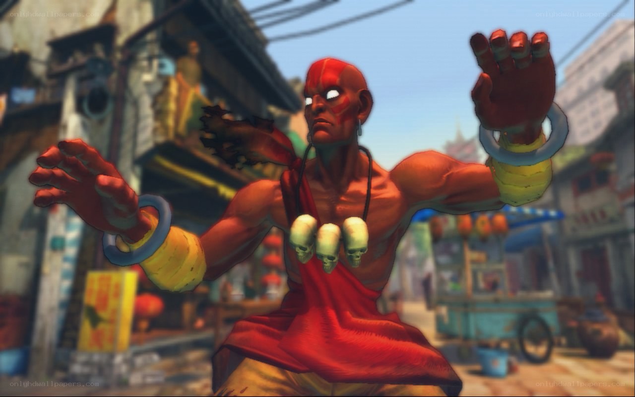 red-skinned fighter in street