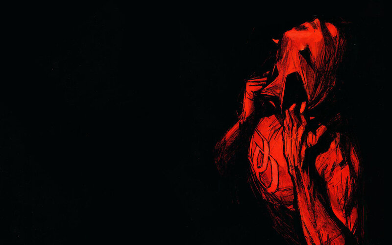 red-skinned figure in dark