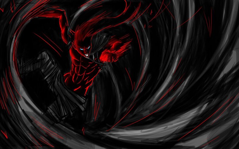 Red-skinned Warrior — Black, Dramatic, Intense