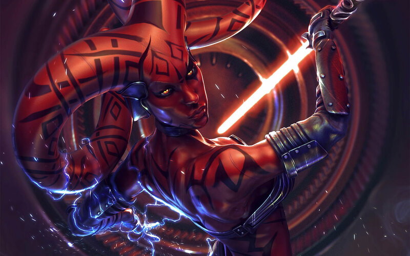 Red-skinned Warrior with Lightsabers