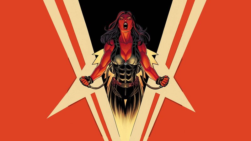 Red-skinned Woman in Suit