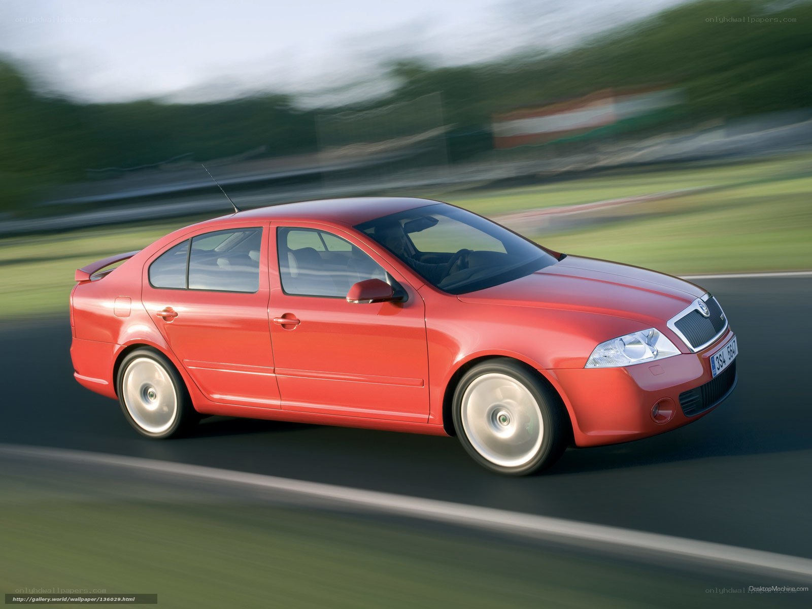 Red Skoda Octavia in motion