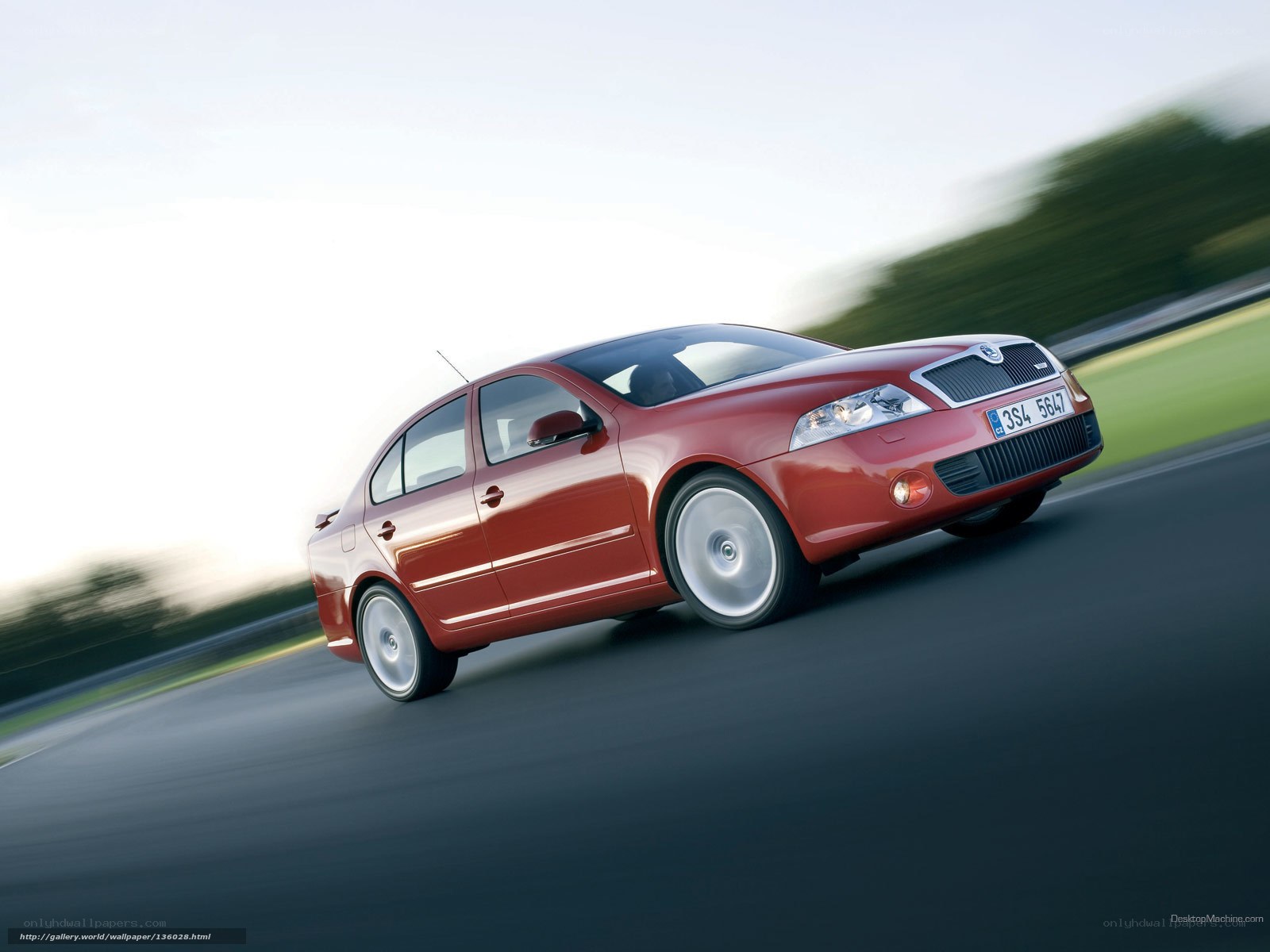 Red Skoda Octavia in motion