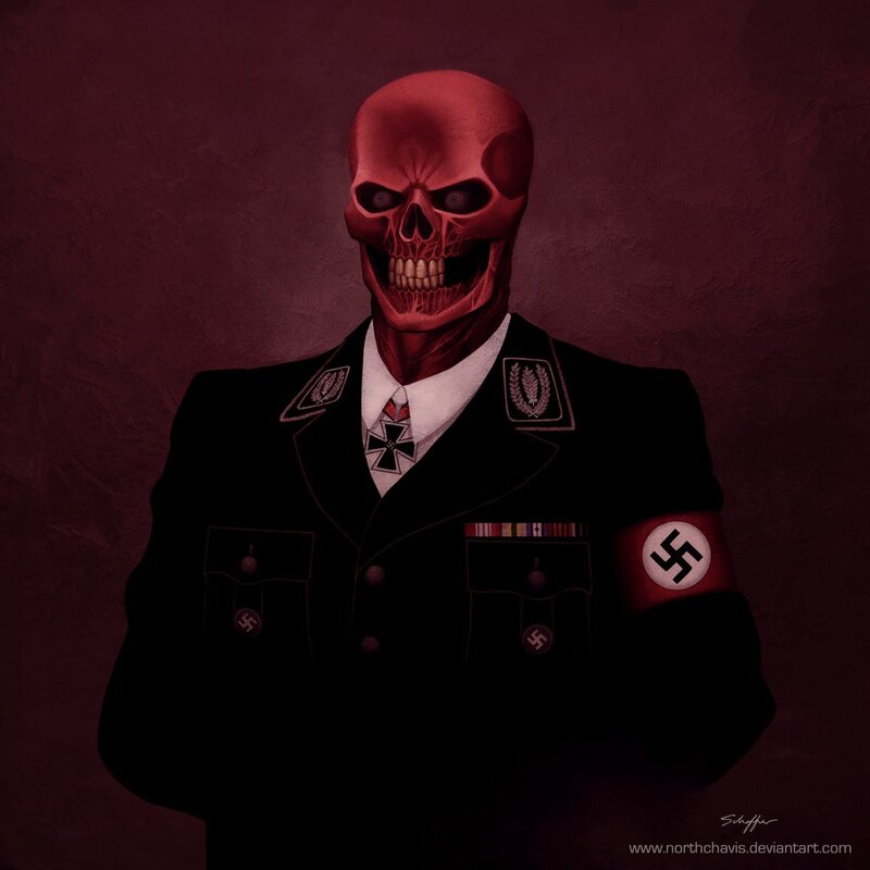 Red skull in military uniform
