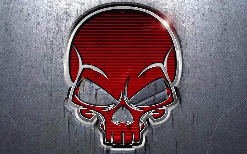 Red Skull Logo — Aggressive, Digital Art, Metal Surface