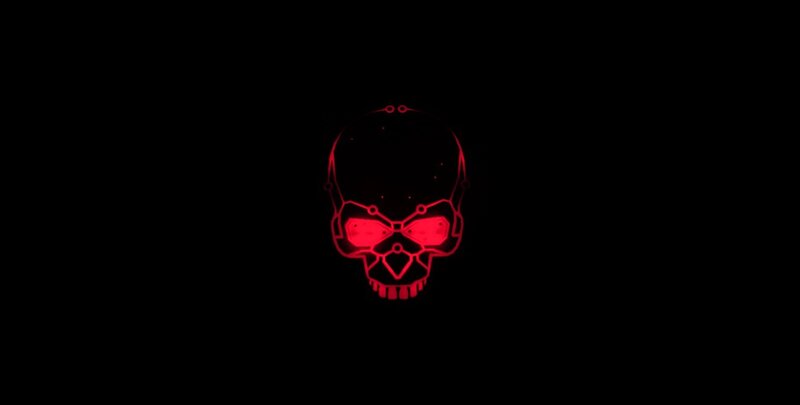 red skull logo on black