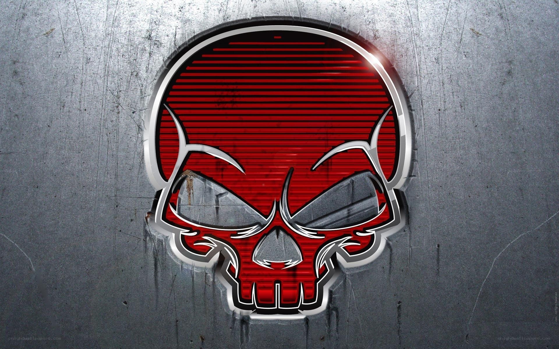 red skull logo on metal
