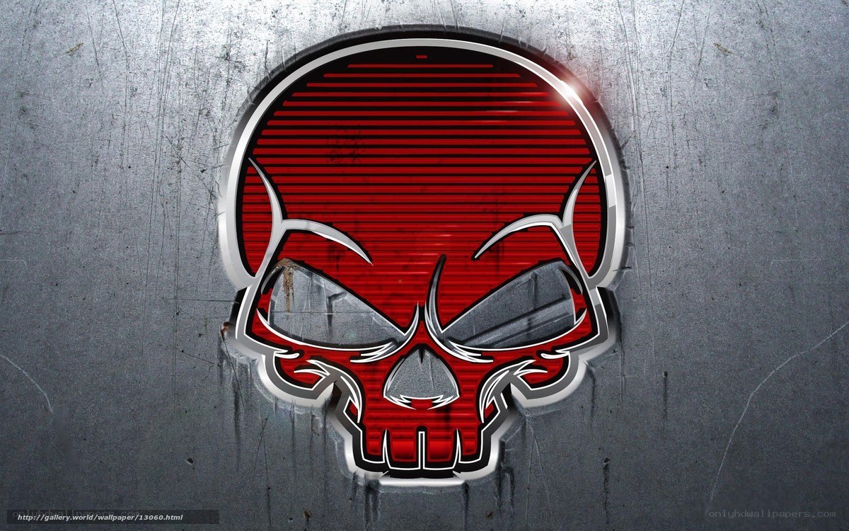Red skull logo on metal