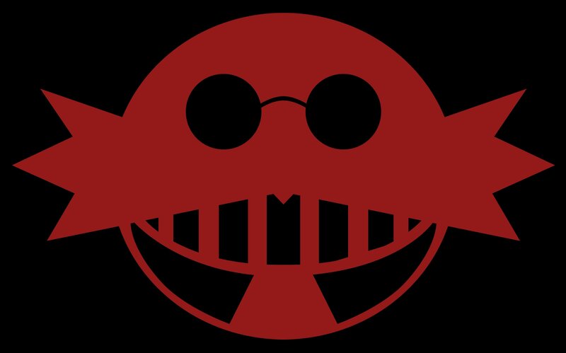 Red skull logo with glasses