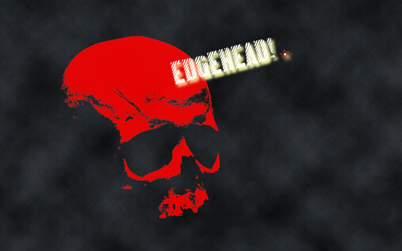 Red skull logo with text