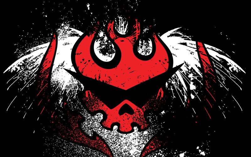 red skull logo with wings