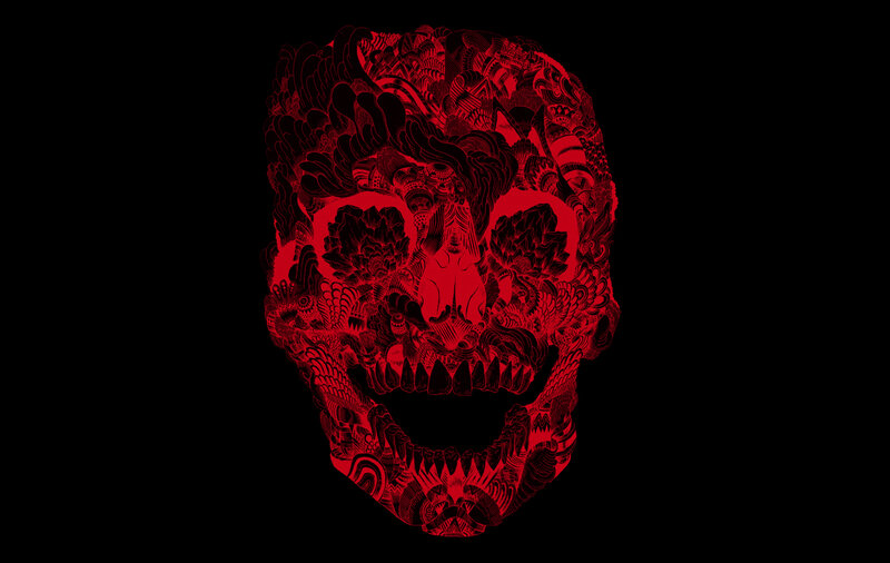 red skull with intricate patterns