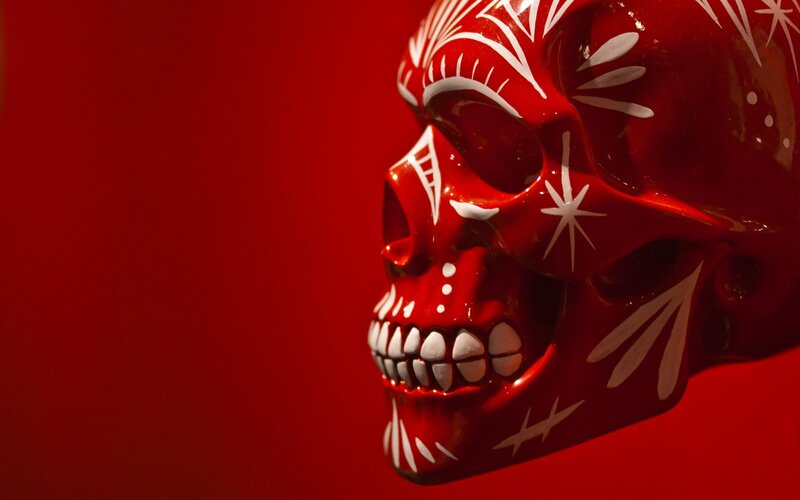 Red Skull with White Patterns
