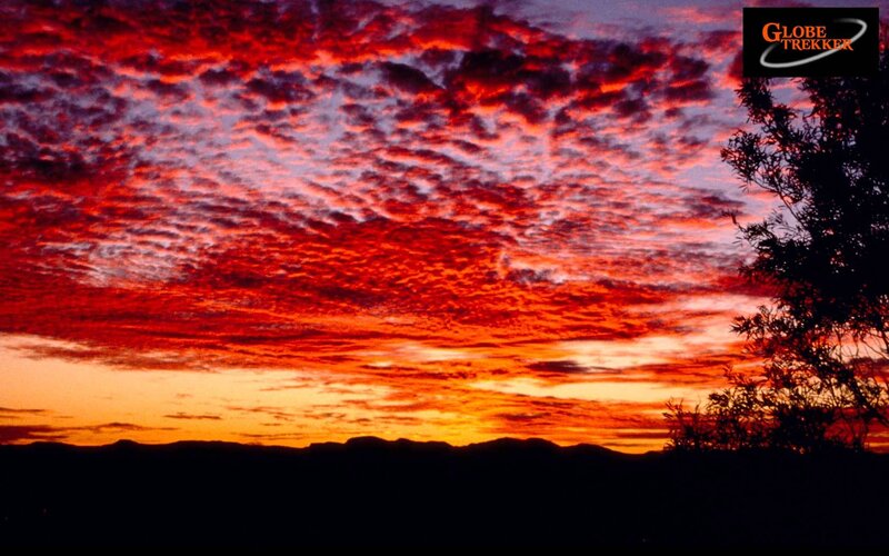 Red Sky at Sunset — Dramatic, Photograph, Clouds, Mountains