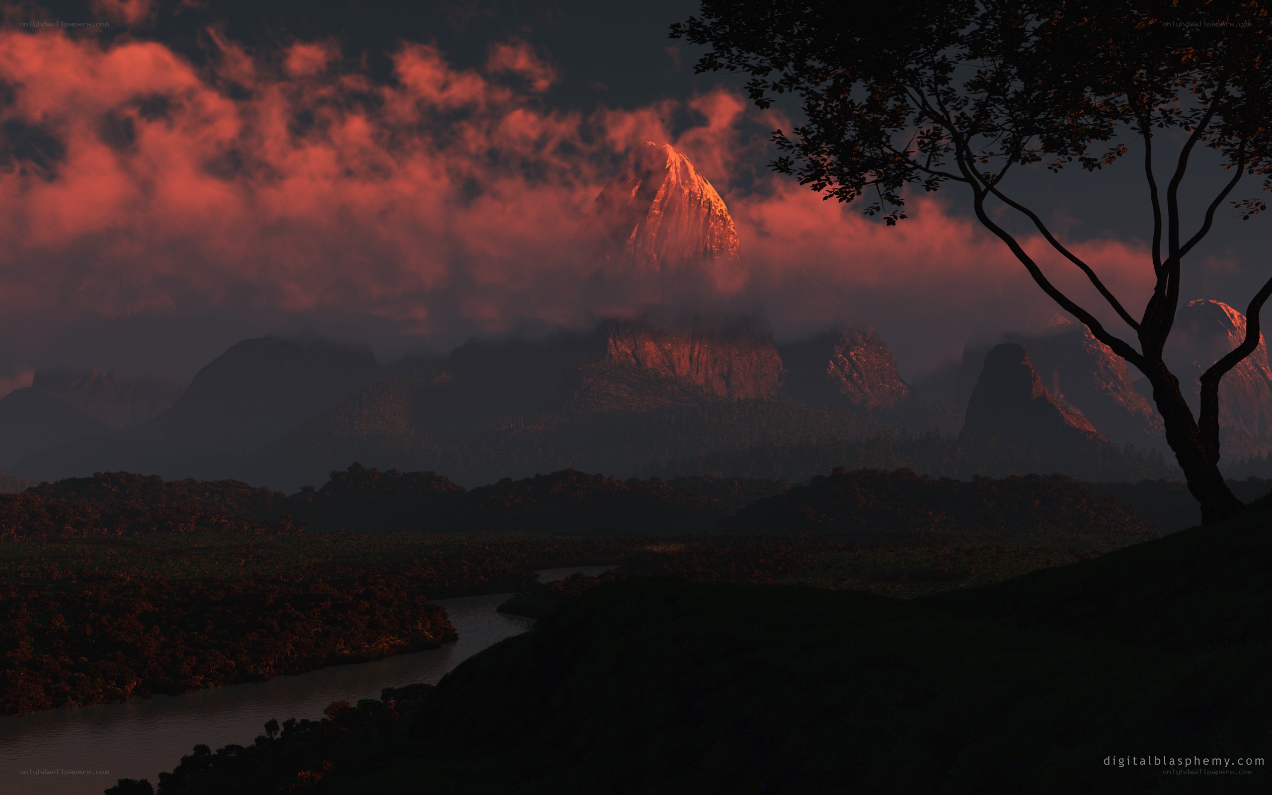 Red Sky Mountain Landscape