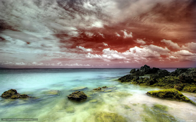 Red Sky Over Coastal Rocks
