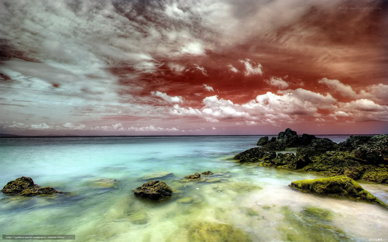Red Sky Over Coastal Rocks