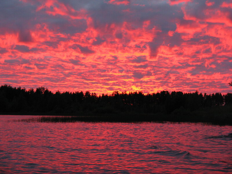 Red Sky over Lake — Dramatic, Sunset