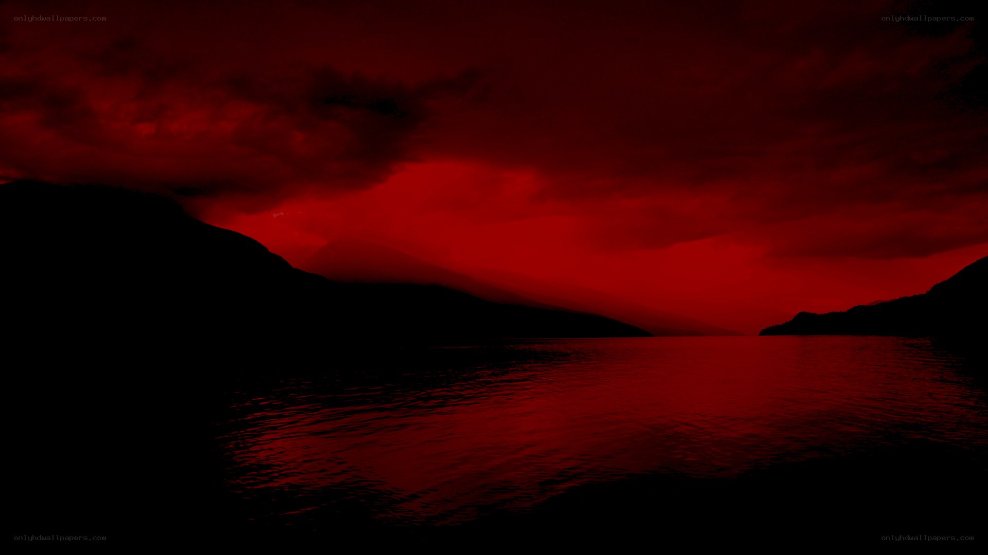 Red sky over lake