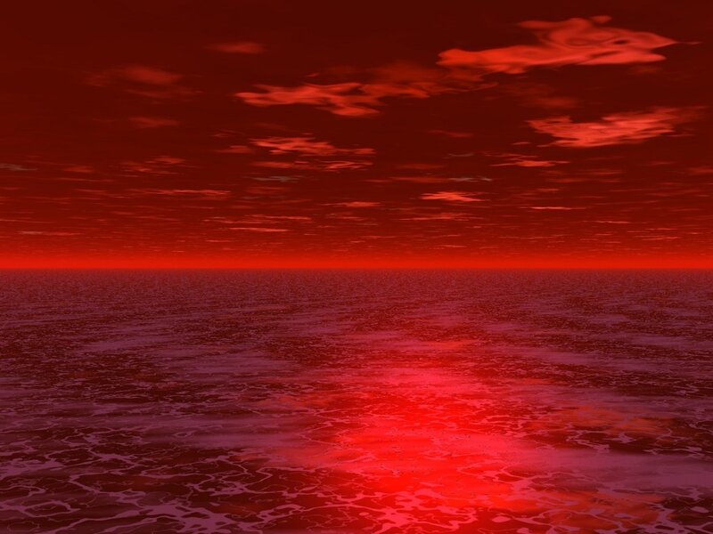 Red sky over ocean