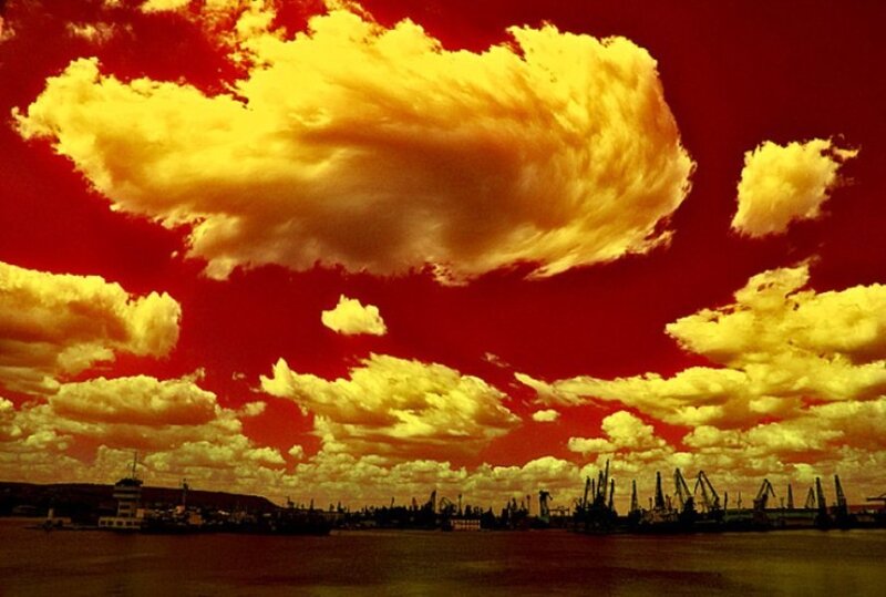 Red sky over port