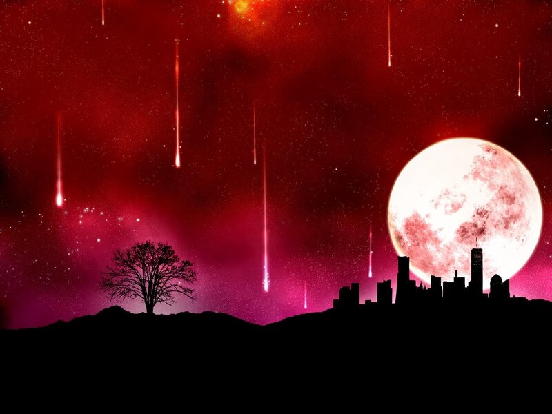 Red sky with meteor shower