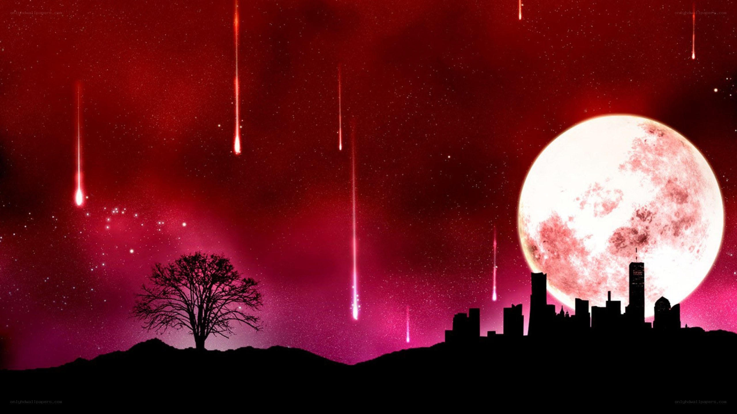 Red sky with meteor shower