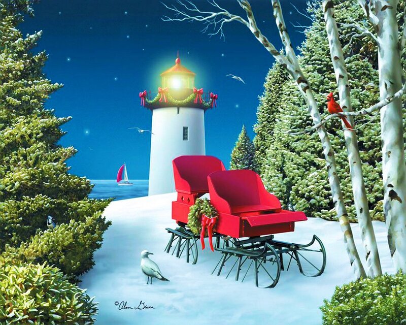 Red Sleigh Near Lighthouse