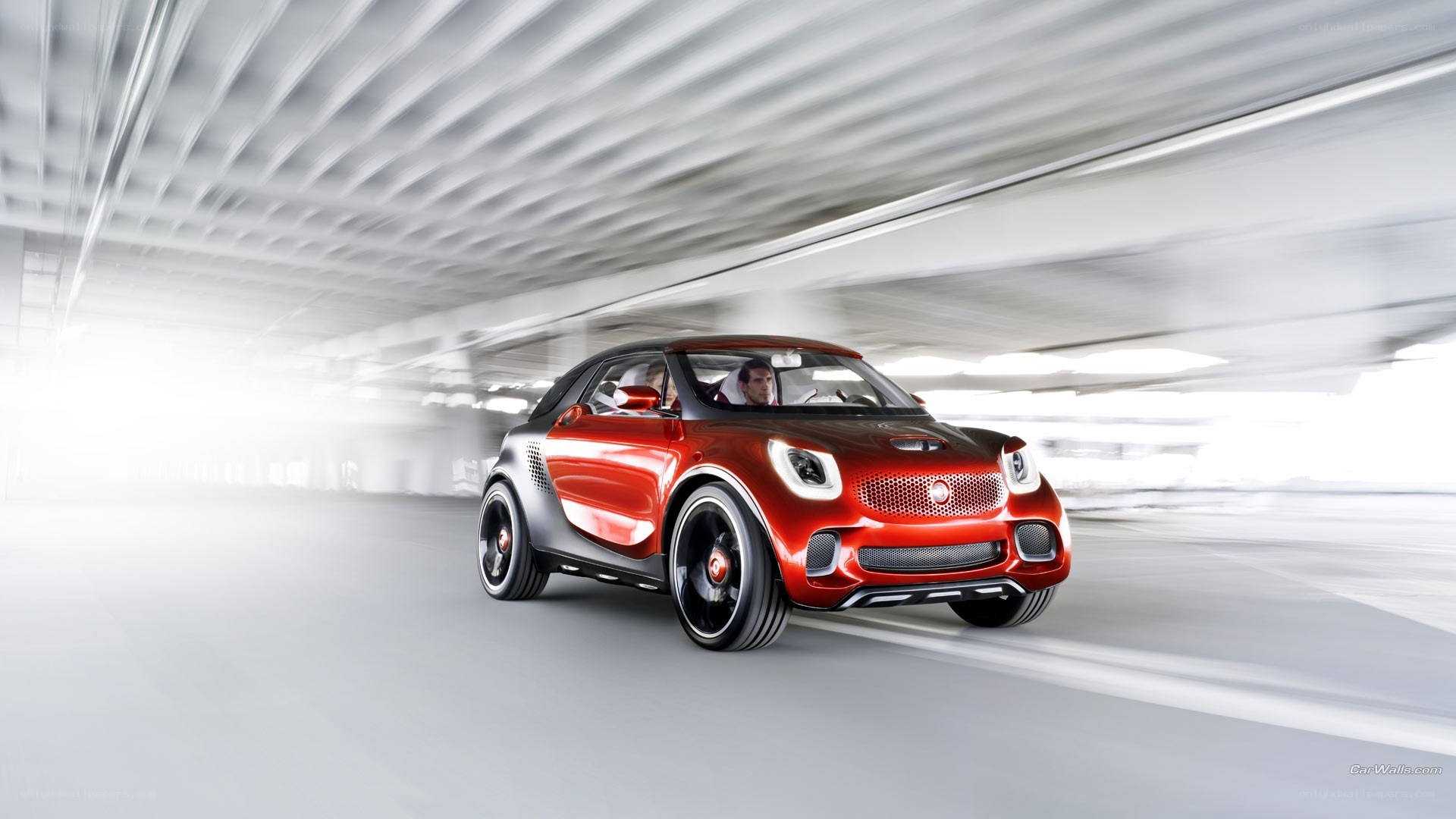 Red smart car in motion