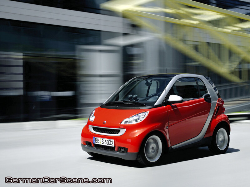 Red smart car in motion