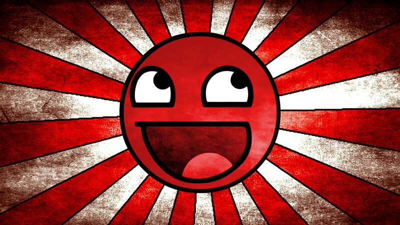red smiley face on sunburst