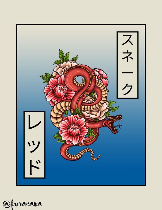 Red Snake with Flowers