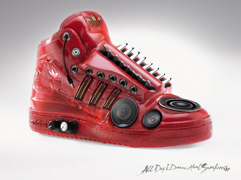 Red Sneaker with Speakers — Futuristic, 3d Render