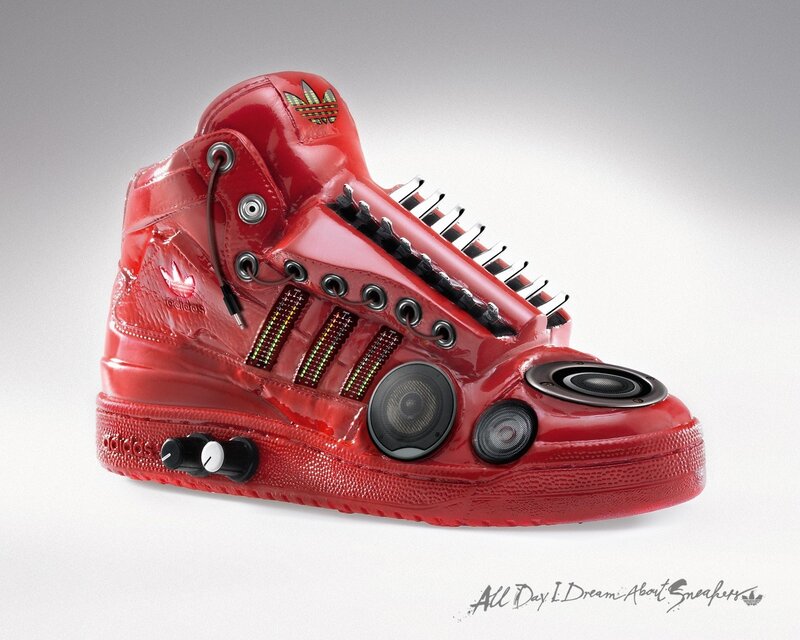 Red Sneaker with Speakers — Futuristic