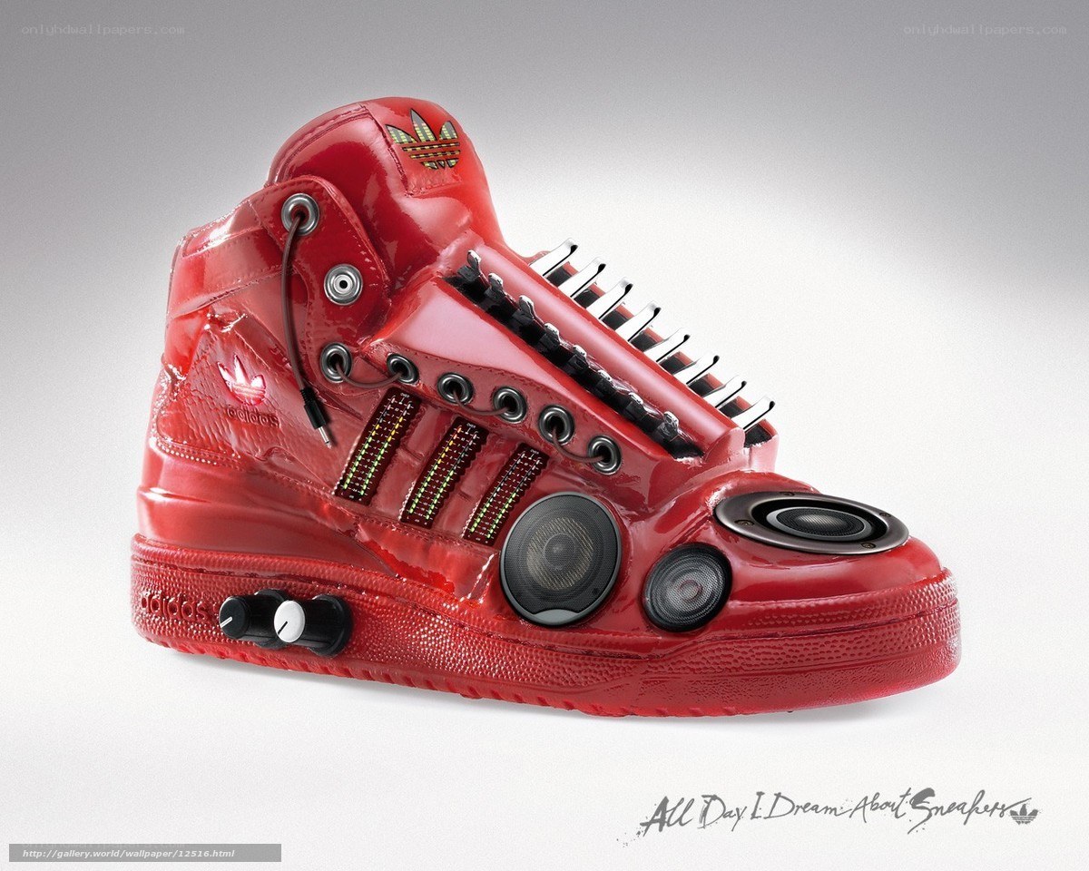 red sneaker with speakers