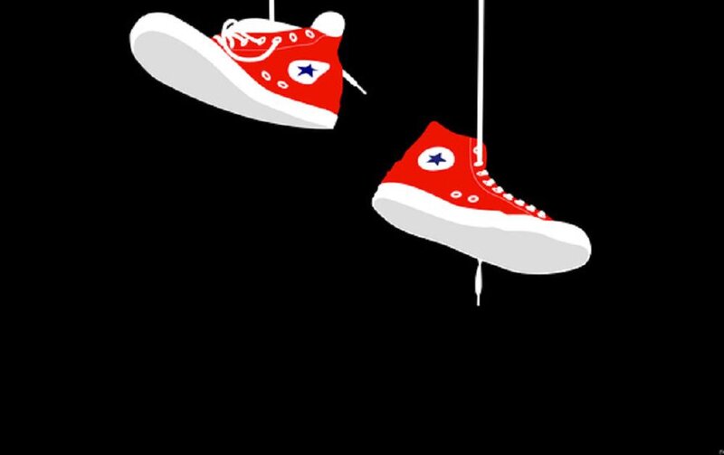 Red Sneakers Hanging — Minimalist