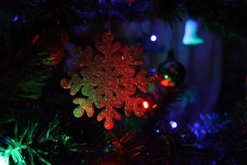 Red Snowflake Ornament — Festive, Night