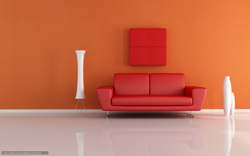 Red sofa in orange room