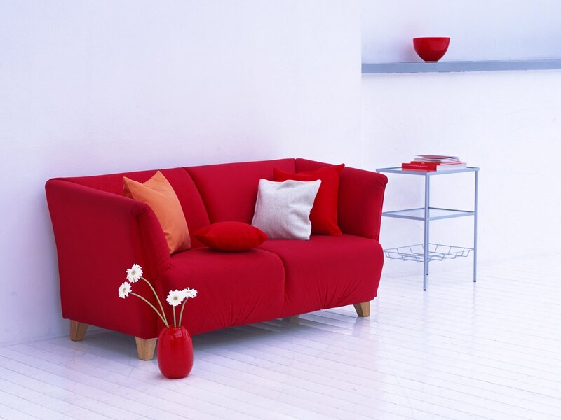 Red Sofa in Room — Minimalist