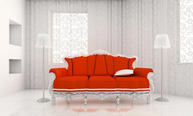 Red Sofa in White Room — Minimalist