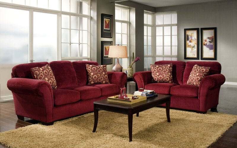 Red sofa living room set